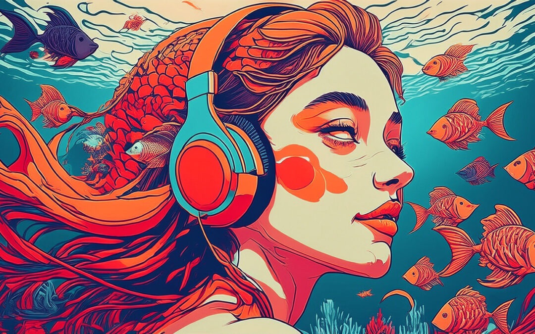 sirena, música y peces